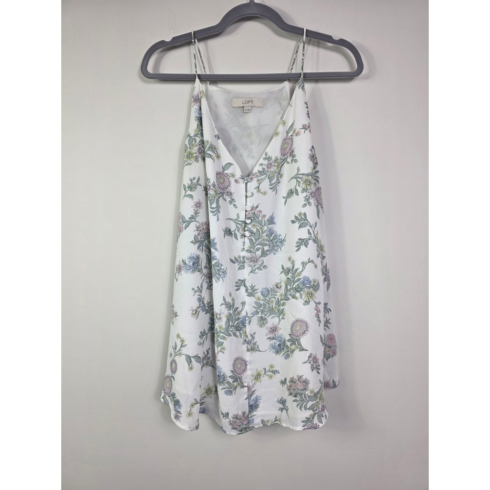 LOFT Floral Strappy Cami Button Front V-Neck Tank Top Blouse Women's Size XL